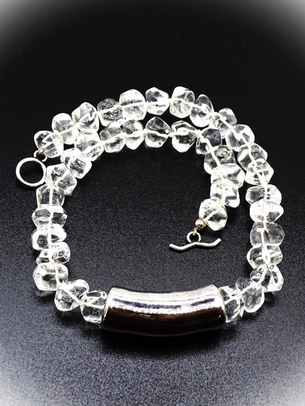 SIMON SEBBAG Sterling Silver Focal Bead Clear Crystal Hand Knotted Necklace